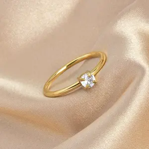 Anel de casamento 18k, aço inoxidável banhado a ouro, diamante, zircônia, joias para noivado, zircônia cúbica, anéis de casamento para mulheres