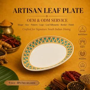 <span class=keywords><strong>Assiette</strong></span> ovale en mélamine 9 pouces motif feuille de bananier OEM ODM, plateau de service tropical ovale sans BPA, résistant aux chutes, pour mariage et dîner asiatique - Product Image 1
