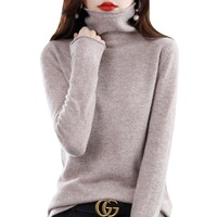 Sweater Turtleneck Wanita 100% Kasmir Oranye, Kerah Tinggi, Lengan Panjang, Rajutan Halus, Sweater Turtleneck Lapisan Dasar, Pullover Leher Tinggi