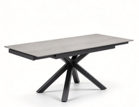 Table à manger extensible 160+30+30cm, plateau noir, base en métal croisé, table à manger rectangulaire moderne pour la maison, le restaurant, le café