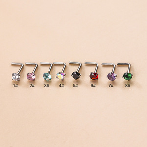 Anillos de Nariz Hipoalergénicos Chapados en Oro de 14K, Piercing de Labio Labret con Zirconia Cúbica en Forma de L, Acero Inoxidable Quirúrgico de Calibre 20 - Product Image 1