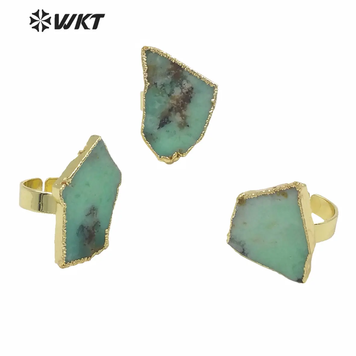 WT-R362 Desain Terbaru Berharga Chub Mackerel Batu Cincin Fashion Wanita Tidak Teratur Secara Acak Bentuk Green Jade Batu Cincin Emas