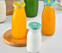 Bouteille en verre transparent Sishang avec couvercle hermétique pour lait, yaourt, pudding, jus, thé, boisson fraîche, petit-déjeuner, à emporter