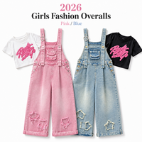 Overall Denim Anak Perempuan Celana Bib Kaki Lebar Longgar Kasual Streetwear Jeans Dicuci Fashion Pakaian Musim Panas Anak Trendi Y2K Keren