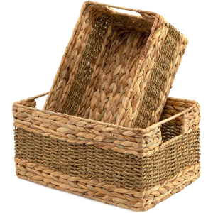 Wicker Baskets Hand Woven Storage Baskets Natural Water Hyacinth Seagrass Rectangular Large Basket