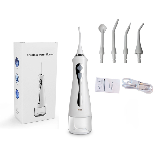 Water Flosser Professional Cordless USB Rechargeable Dental Oral Rinse 3 Pressure Levels 4 Sprinkler Heads IPX7 Waterproof Model