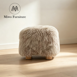Muebles Modernos con Base de Madera para el Hogar, Dormitorio, Sala de Estar, Puffs Tapizados en Tela de Piel de Oveja, Taburetes para Vestidor, Otomanas - Product Image 1