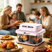 Anbolife OEM, fabricant de friteuses à air numériques en verre, 4+4L, double cuve, technologie Rapid Air, certifié CB, appareil de cuisine