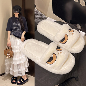 Nuevas Pantuflas de Peluche con Diseño de Monstruo de Ojos Grandes, Pantuflas Abiertas de Algodón para Mujer, para Uso Interior en Otoño e Invierno - Product Image 2