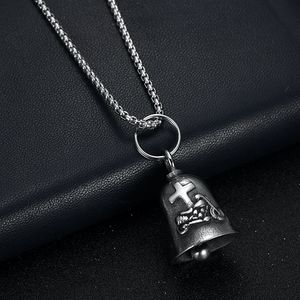 <b>Titanium</b> Steel Bell Pendant With Cross Design For Motorcycle Style Necklace Retro Punk Charm Jewelry Accessory - Product Image 3
