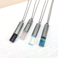 Collier simple en acier inoxydable pour unisexe, diffuseur d'huile essentielle de quartz en oeil de tigre, bouteille de parfum en cristal de pierre naturelle