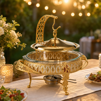 Chauffe-Plat Rond Professionnel FLEY avec Cadre en Acier Inoxydable Doré pour Mariages, Buffets Extérieurs et Événements en Restauration