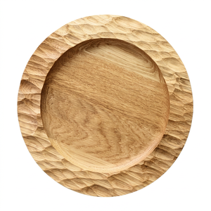 Assiette de service ronde en bois de chêne, bord texturé sculpté à la main, artisanale, pour hôtel, restaurant, OEM, sur mesure, Vietnam - Product Image 1