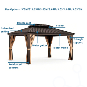Pabellón <span class=keywords><strong>de</strong></span> Techo Rígido con Estructura Metálica <span class=keywords><strong>de</strong></span> Doble Capa Antióxido, Gazebo para Exteriores Resistente a la Intemperie con Cortinas <span class=keywords><strong>de</strong></span> Privacidad - Product Image 5