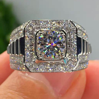 Bague de mariage pour homme en argent sterling 925, sertie de moissanite GRA couleur D VVS, style luxueux et imposant, avec diamants intégrés