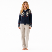 Cardigan en tricot pour femme, personnalisé, ODM, col rond, boutonné, épais, style Fair Isle, pour l'automne et l'hiver, vente en gros