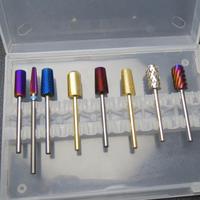 Ensemble de forets à ongles en tungstène revêtus de violet/or/bleu 4XC 5XC, accessoires pour perceuse à ongles