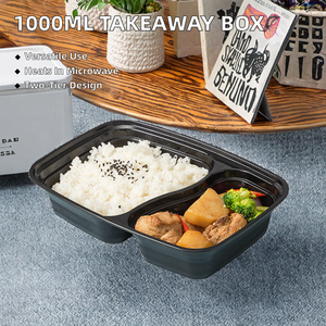Disposable 1000ml Bento <b>Lunch</b> <b>Box</b>, 2-<b>Compartment</b> Meal Prep Container for Takeaway and Food Storage - Product Image 2