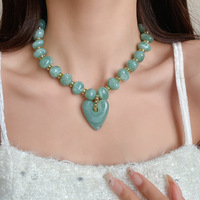Collier Pendentif Cœur Bohème en Plastique Perlé avec Chaîne en Bambou, Style Vacances, Simple et Tendance, Haut de Gamme pour Femme