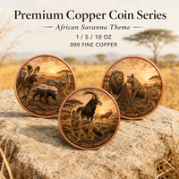 Pièce de monnaie en cuivre pur 999 de 5 oz, colorée, en relief, thème Savane africaine, faune premium, antique, thème Feng Shui, édition impression UV