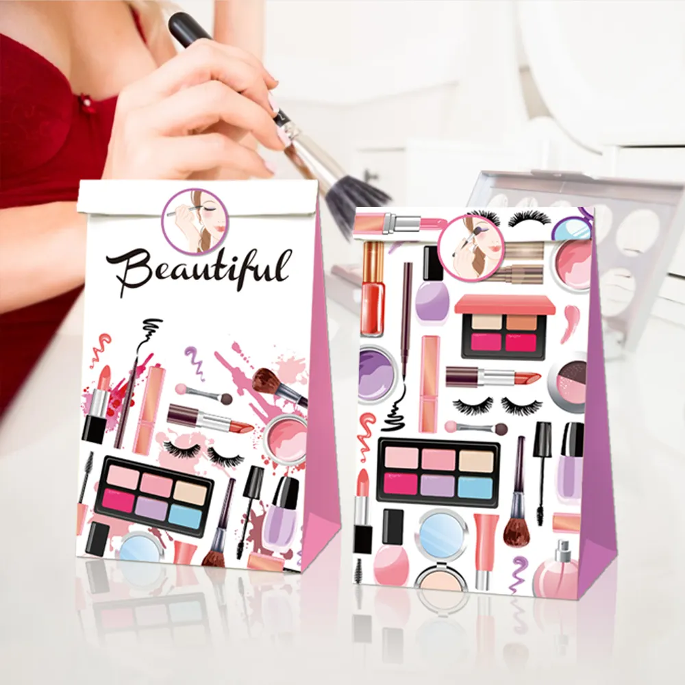 LB039 Vendita Calda Make Up Spa Giorno Festa A Tema Forniture Cosmetici Design Kraft Sacchetto di Carta Fantasia Regalo Sacchetti di Caramelle per la ragazze