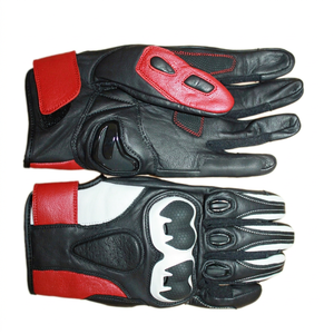 Gants de moto en cuir noir, rouge et blanc, gants de conduite à doigts entiers, ensemble de gants de protection pour le tourisme - Product Image 1