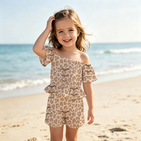 Ensembles de Vêtements pour Filles en Gros, Hauts Smockés à Manches Courtes Imprimés Floraux Hawaïens Personnalisés, Tenues Décontractées 2 Pièces pour Bébés