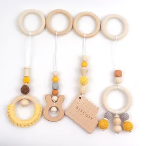 4 Pcs/Set Infant Rainbow Heart Biscuit Wooden Bell Rattle Ring Kids Gym Stroller Crib Mobile Hanging Toys