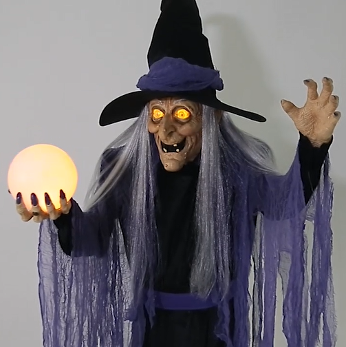 Indoor Covered Decor 60inch Giant Witch with Magic Ball Halloween Decoration Animated Halloween Props