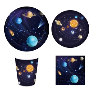 MM032 <span class=keywords><strong>Galaxy</strong></span> Space tema bambini festa di compleanno piatti di carta tovaglioli tazze stoviglie Set usa e getta - Product Image 2