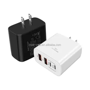 휴대용 4 포트 듀얼 USB Type-C 40W 고속 충전기 미국 EU 영국 플러그 PD20W 전원 어댑터 5V 3.1A QC 3.0 벽 충전기 아이폰 장치