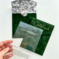 Enveloppe de certificat cadeau en velours de luxe avec doublure florale, invitations de mariage, logo en feuille d'or, carte PVC, bon cadeau pour spa, salon de beauté