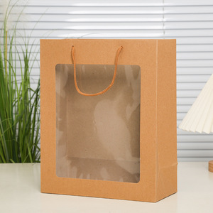 Sac en papier kraft autoportant écologique <span class=keywords><strong>de</strong></span> luxe avec fenêtre transparente <span class=keywords><strong>pour</strong></span> l'emballage <span class=keywords><strong>de</strong></span> vêtements, d'aliments, <span class=keywords><strong>de</strong></span> fleurs, d'expositions et <span class=keywords><strong>de</strong></span> vente au détail - Product Image 2