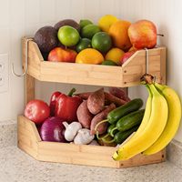Panier à fruits d'angle à 2 niveaux, support à fruits en bambou pour comptoir de cuisine avec poignée, grande capacité, pour le rangement du pain et des légumes