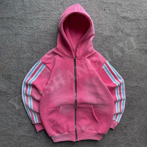 YSJY批发定制落肩仿旧棉水洗空白拉链复古四方形裁剪超大连帽衫男女通用 - Product Image 2