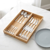 Plateau à couverts et organiseur de tiroir en bambou naturel, séparateurs de tiroir réglables, rangement en bois polyvalent pour cuisine et bureau