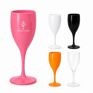 Custom Logo 6oz 180ml Unbreakable <b>Plastic</b> Wine <b>Glasses</b> Colored Reusable Champagne Flutes Goblet for Party Wedding Bar - Product Image 1