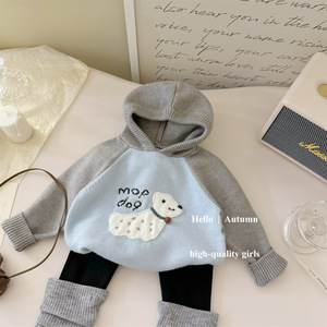 Tongxingyuan Baby Girls Blue Puppy Hooded Sweater Leggings Set Soft Breathable Autumn Wear - Product Image 1
