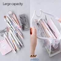 Étui à crayons transparent en PVC Kawaii, imperméable, fournitures scolaires, sacs à crayons avec fermeture éclair, tendance, portable, pochette pour crayons et stylos