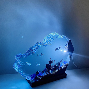 Lámpara de Madera Epoxi con Diseño de <span class=keywords><strong>Sirenita</strong></span> y Hombre Marino, Regalo Único con Temática de Buceo Libre, Luz Ambiental Decorativa para el Hogar, Lámpara Nocturna de Resina - Product Image 5