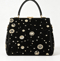 Tissu en velours noir A047 avec broderie de sequins et perles à motif ondulé doré pour robes de soirée et jupes midi
