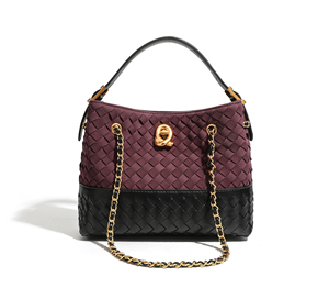 Fashionable High-end Women's Woven Shoulder Bag Two-Tone Brown Suede Shoulder Bag with Chain Strap <b>Lock</b> Closure bucket handbags - Product Image 3