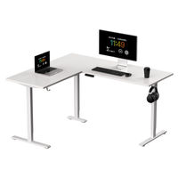Bureau debout électrique réglable en hauteur en forme de L avec triple surface de travail, poste de travail d'angle assis-debout pour la maison et le bureau