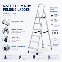 Échelle télescopique pliante en aluminium multi-usages OEM à 6 marches, conforme à la norme EN131, pour les travaux de construction domestique