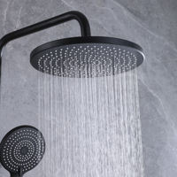 Ensemble de douche thermostatique mural noir mat style moderne à poignée unique, avec barre coulissante, trois fonctions, pluie, eau chaude et froide, en laiton, pour hôtel