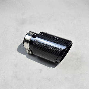 Real Gloss Black Carbon Fiber Exhaust Tail Pipe Tip 304SS Straight Cut <b>Clamp</b>-On Muffler Tip Universal Fit - Product Image 3
