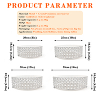Décoration de mariage, bases de gâteau, support à gâteau en métal, acrylique, miroir argenté, or, ensemble de supports à gâteau avec perles de cristal