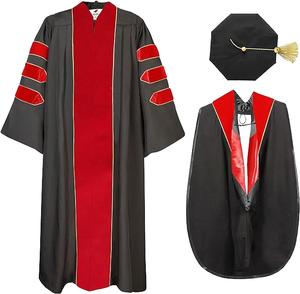 Conjunto de Túnica Académica de Terciopelo para Doctorado con Ribete Dorado y Birrete de Terciopelo de 8 Paneles para Ceremonia de Graduación Universitaria - Product Image 2