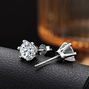Boucles <span class=keywords><strong>d</strong></span>'oreilles classiques en argent sterling 925, 6,5 mm, 1 carat, couleur <span class=keywords><strong>D</strong></span>, VVS, moissanite <span class=keywords><strong>ronde</strong></span> taille brillant, pour hommes et femmes, vente en gros de bijoux - Product Image 5