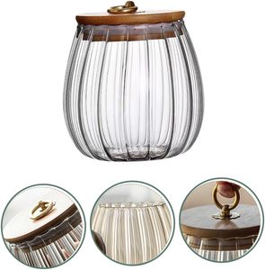 Bocaux de rangement en verre vides, résistants à la chaleur, en borosilicate, compatibles micro-ondes, 630 ml, avec couvercle en bois - Product Image 2